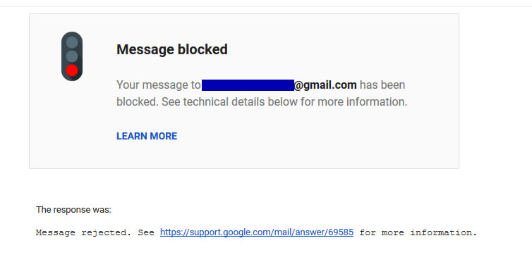 Google Gmail rejected blocked emails